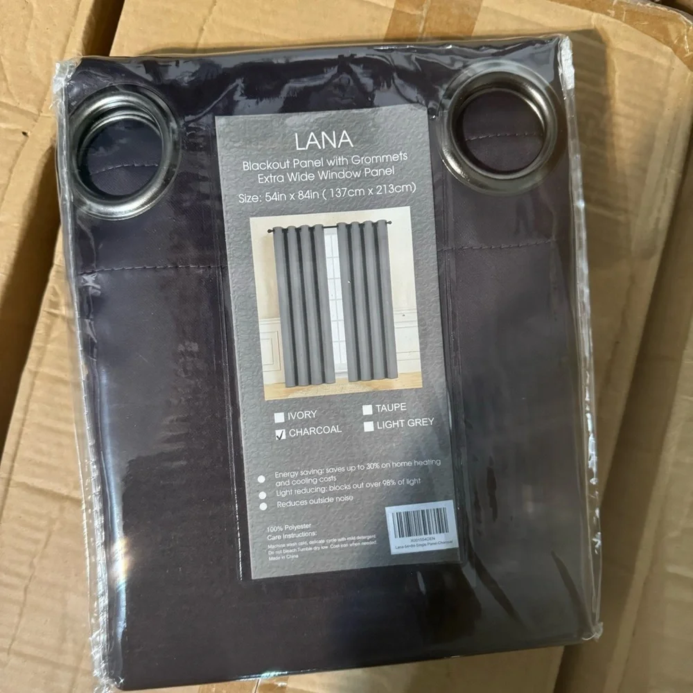 Lana Charcoal blackout panel with grommets extra wide window panel